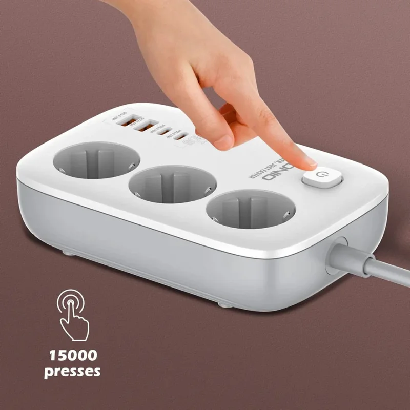 LDNIO SE3436 65W GaN Steckdosenleiste Schnellladung 3 EU-Stecker AC-Ausgänge 4 USB-Anschlüsse Verlängerungskabel Desktop-Netzstecker - Weiß