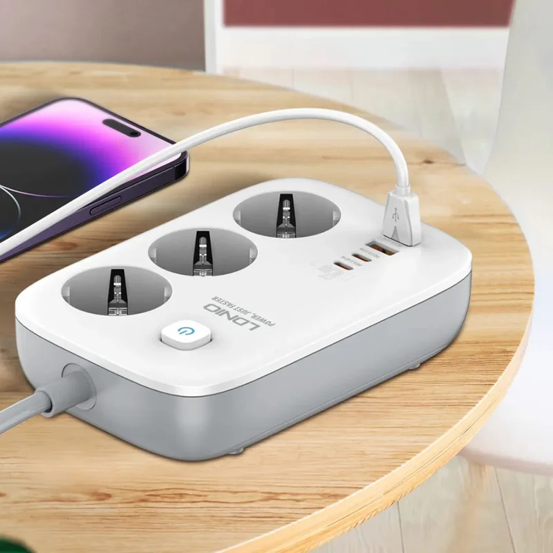 LDNIO SE3436 65W GaN Steckdosenleiste Schnellladung 3 EU-Stecker AC-Ausgänge 4 USB-Anschlüsse Verlängerungskabel Desktop-Netzstecker - Weiß
