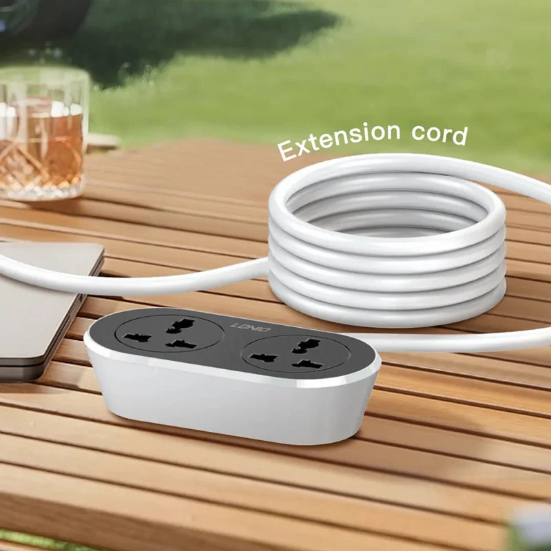 Barre d'alimentation LDNIO SC2018 avec rallonge de 5 m 2 prises CA universelles 2500 W Station de charge rapide Douille d'alimentation pour maison et bureau - Noir / Prise UE