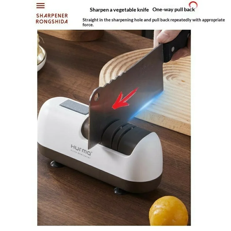 HURMA HM-802 Electric Knife Sharpener 20W USB Rechargeable Diamond Grinding Wheel Kitchen Sharpening Tool - White