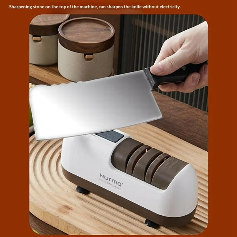 HURMA HM-802 Electric Knife Sharpener 20W USB Rechargeable Diamond Grinding Wheel Kitchen Sharpening Tool - White