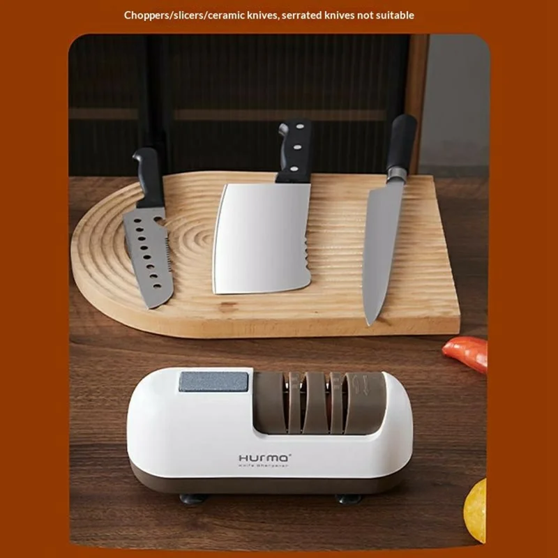 HURMA HM-802 Electric Knife Sharpener 20W USB Rechargeable Diamond Grinding Wheel Kitchen Sharpening Tool - White