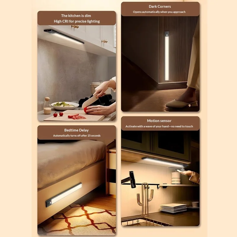 LDNIO Y5 410mm 3W Luz LED Inteligente con Sensor de Movimiento PIR, Luz Nocturna Recargable con Imán para Debajo de Armarios de Cocina - Negro