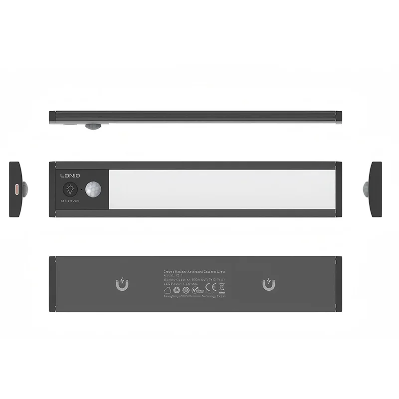 LDNIO Y5-1 LDNIO Y5 410mm 1.5W Luz LED Inteligente con Sensor de Movimiento PIR, Luz Nocturna Recargable con Imán para Armarios Inferiores - Negro