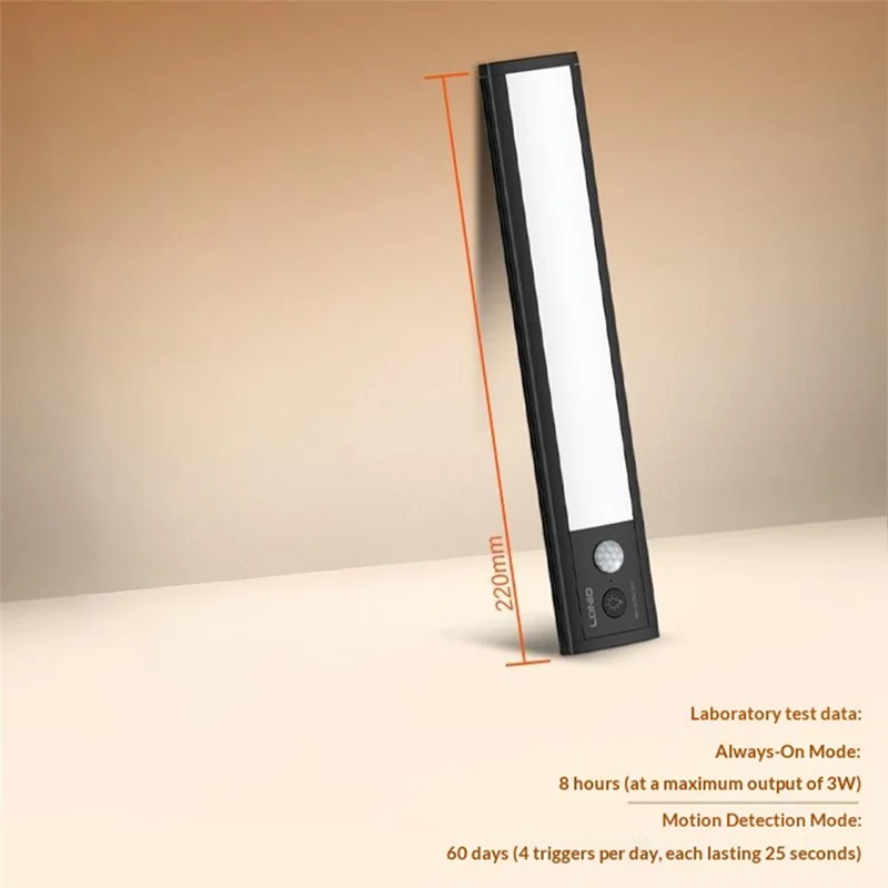 LDNIO Y5-1 LDNIO Y5 410mm 1.5W Luz LED Inteligente con Sensor de Movimiento PIR, Luz Nocturna Recargable con Imán para Armarios Inferiores - Negro