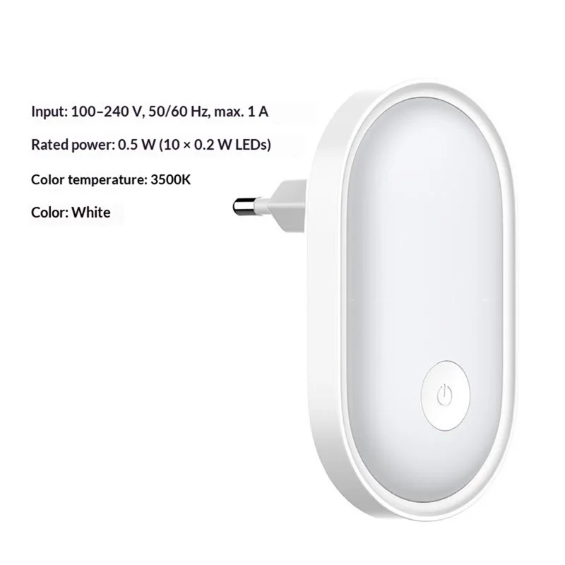 LDNIO Y1-1 0,5 W Luz Nocturna LED de Enchufe con Encendido Automático, Luz Blanca Cálida 3500K para Dormitorio y Pasillo - Blanco / Enchufe UE