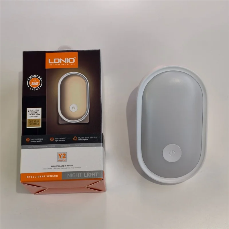 LDNIO Y1-1 0,5 W Luz Nocturna LED de Enchufe con Encendido Automático, Luz Blanca Cálida 3500K para Dormitorio y Pasillo - Blanco / Enchufe UE