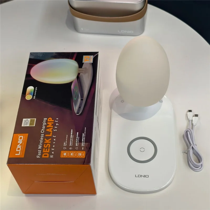 LDNIO Y3 2-in-1 Wireless Phone Charger Desk Lamp 15W Fast Charging RGB Touch Dimming Bedside Night Light - White