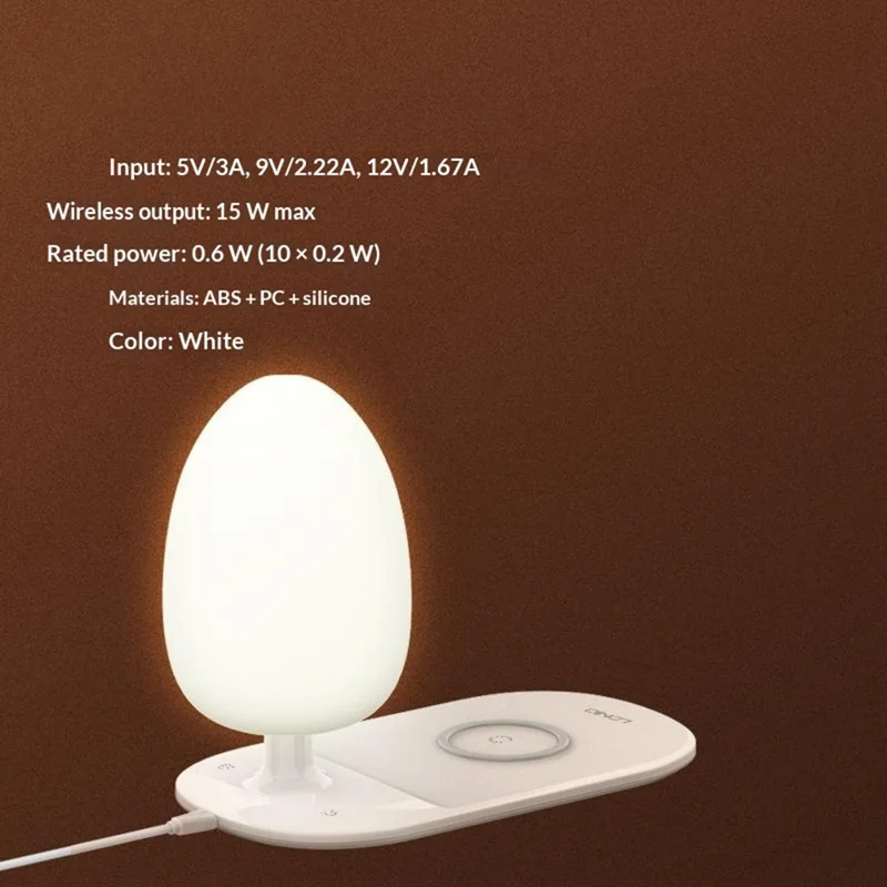 LDNIO Y3 2-in-1 Wireless Phone Charger Desk Lamp 15W Fast Charging RGB Touch Dimming Bedside Night Light - White