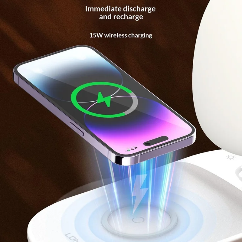 LDNIO Y3 2-in-1 Wireless Phone Charger Desk Lamp 15W Fast Charging RGB Touch Dimming Bedside Night Light - White