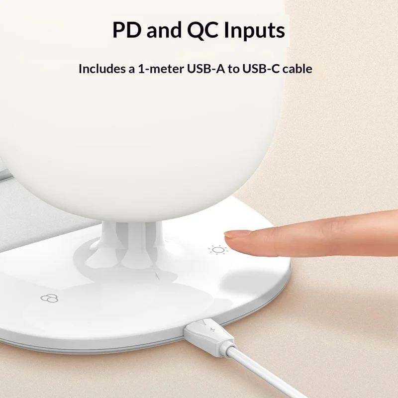 LDNIO Y3 2-in-1 Wireless Phone Charger Desk Lamp 15W Fast Charging RGB Touch Dimming Bedside Night Light - White