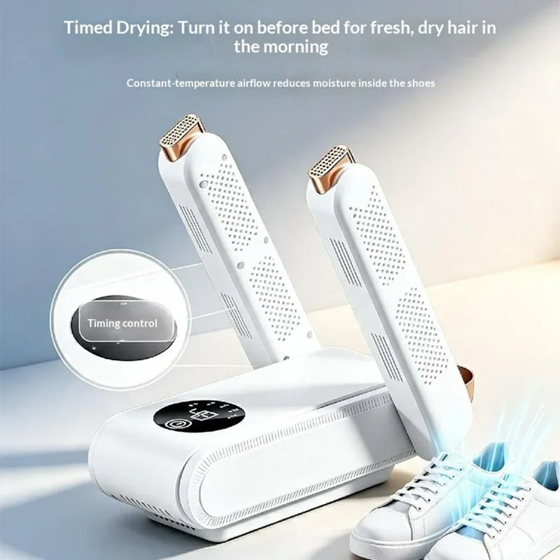 HX-1 Foldable Shoe Dryer 160W 48 Degrees Celsius Constant Temperature Dehumidifier Deodorizer with Timer, EU Plug - White