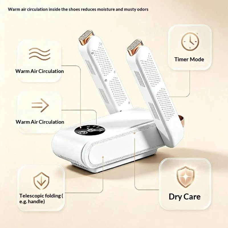 HX-1 Foldable Shoe Dryer 160W 48 Degrees Celsius Constant Temperature Dehumidifier Deodorizer with Timer, EU Plug - White