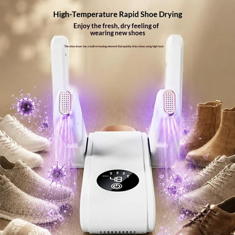 HX-2 Foldable 4-Rod Shoe Dryer 180W 48 Degrees Celsius Constant Temperature Deodorizing Device, EU Plug - White