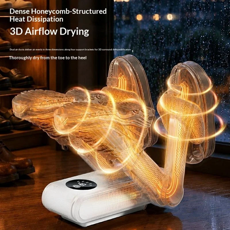 HX-2 Foldable 4-Rod Shoe Dryer 180W 48 Degrees Celsius Constant Temperature Deodorizing Device, EU Plug - White