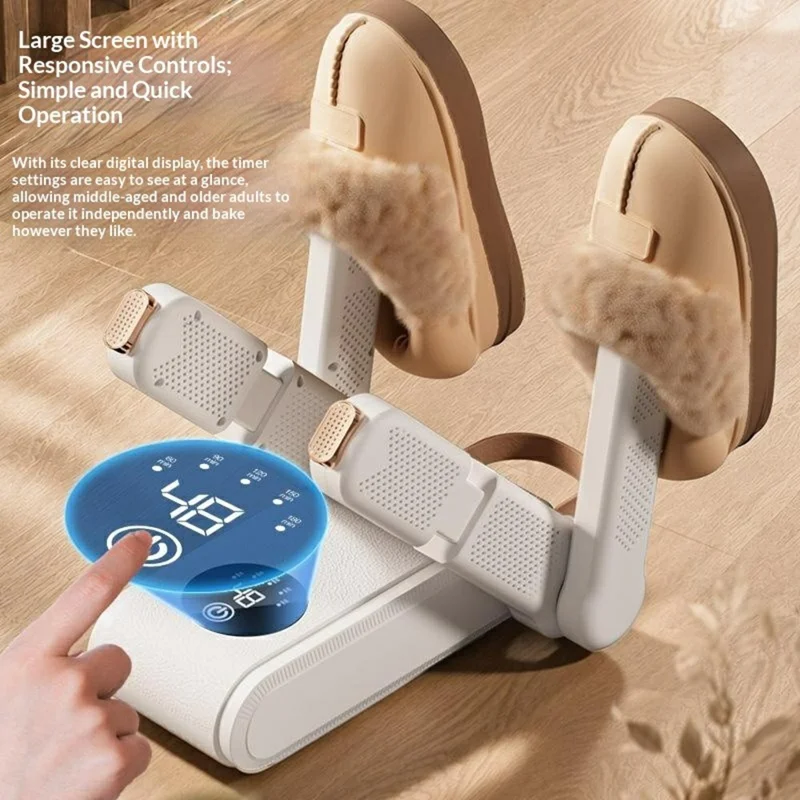 HX-2 Foldable 4-Rod Shoe Dryer 180W 48 Degrees Celsius Constant Temperature Deodorizing Device, EU Plug - White