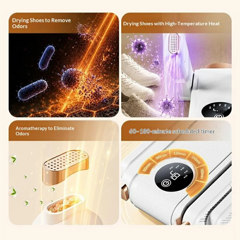 HX-2 Foldable 4-Rod Shoe Dryer 180W 48 Degrees Celsius Constant Temperature Deodorizing Device, EU Plug - White