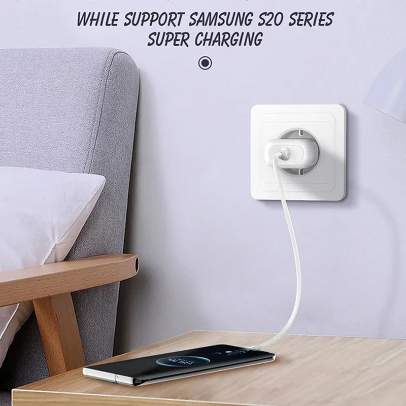 LDNIO A1206C 27W USB-C PD Charger EU Plug 100-240V Travel Adapter with USB-C Cable - White