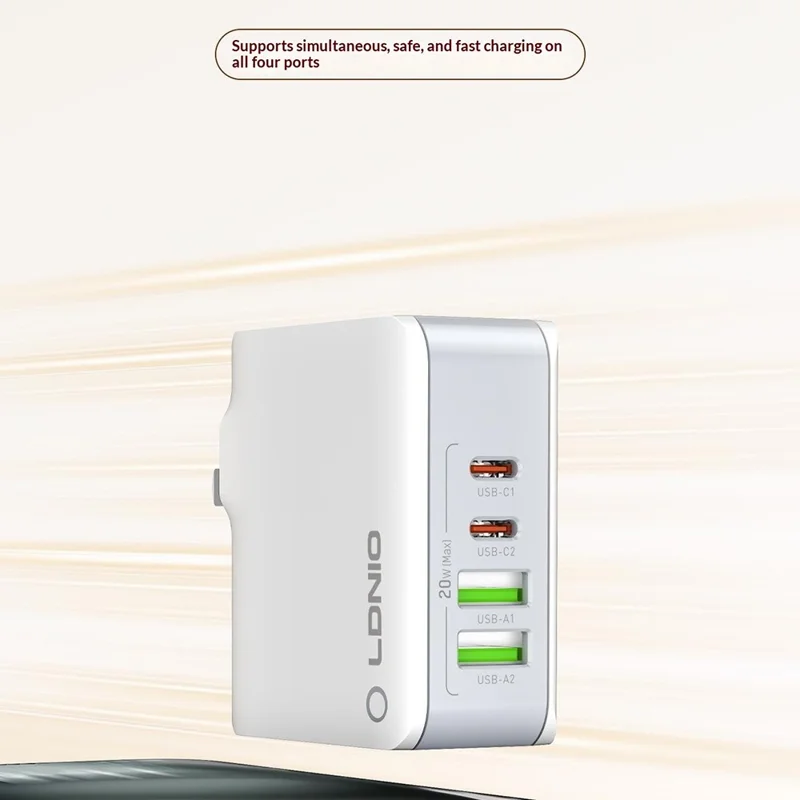 LDNIO A4403C-1 4-Port Fast Charger 2 USB-C + 2 USB-A Travel Power Adapter - White
