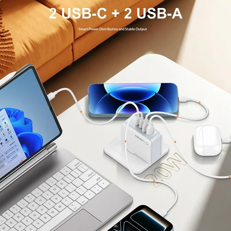 LDNIO A4403C-1 4-Port Fast Charger 2 USB-C + 2 USB-A Travel Power Adapter - White