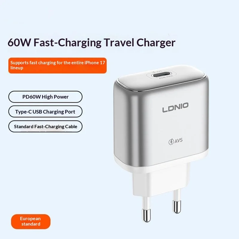 LDNIO Q20 60W USB-C Wall Charger Portable Fast Charging Adapter for Office Travel - EU Plug
