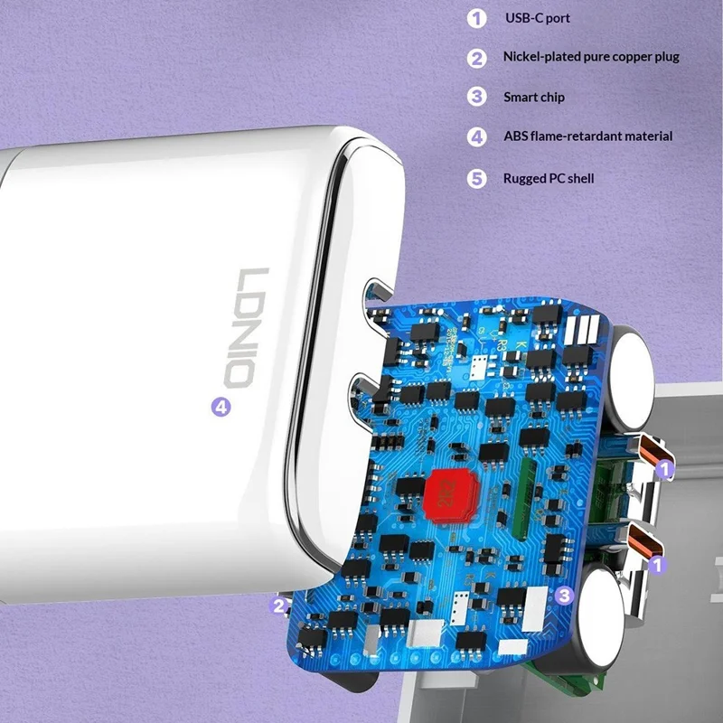 LDNIO A2528C 35W Dual USB-C PD Fast Charger with Safety Protection - EU Plug