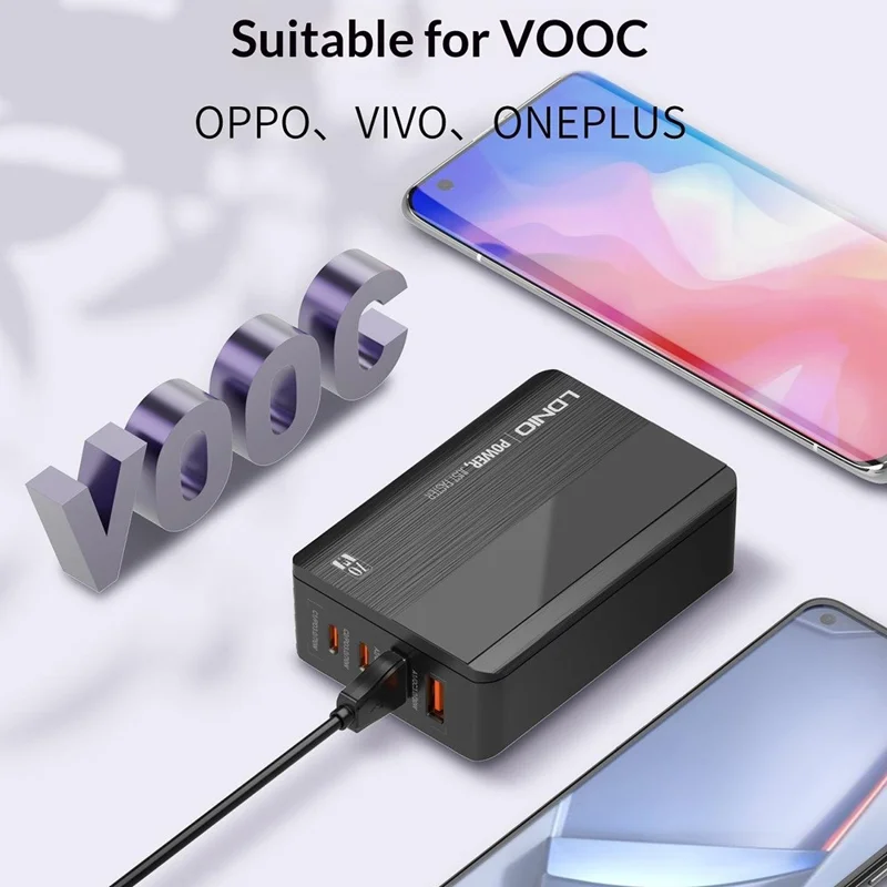 LDNIO A4808Q 70W 4-Port Fast Charger 2 USB-C PD + 2 USB-A QC LED Display for Desktop - EU Plug