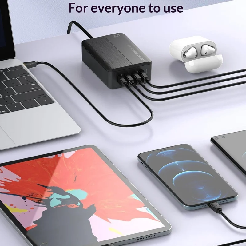 LDNIO A4808Q 70W 4-Port Fast Charger 2 USB-C PD + 2 USB-A QC LED Display for Desktop - EU Plug