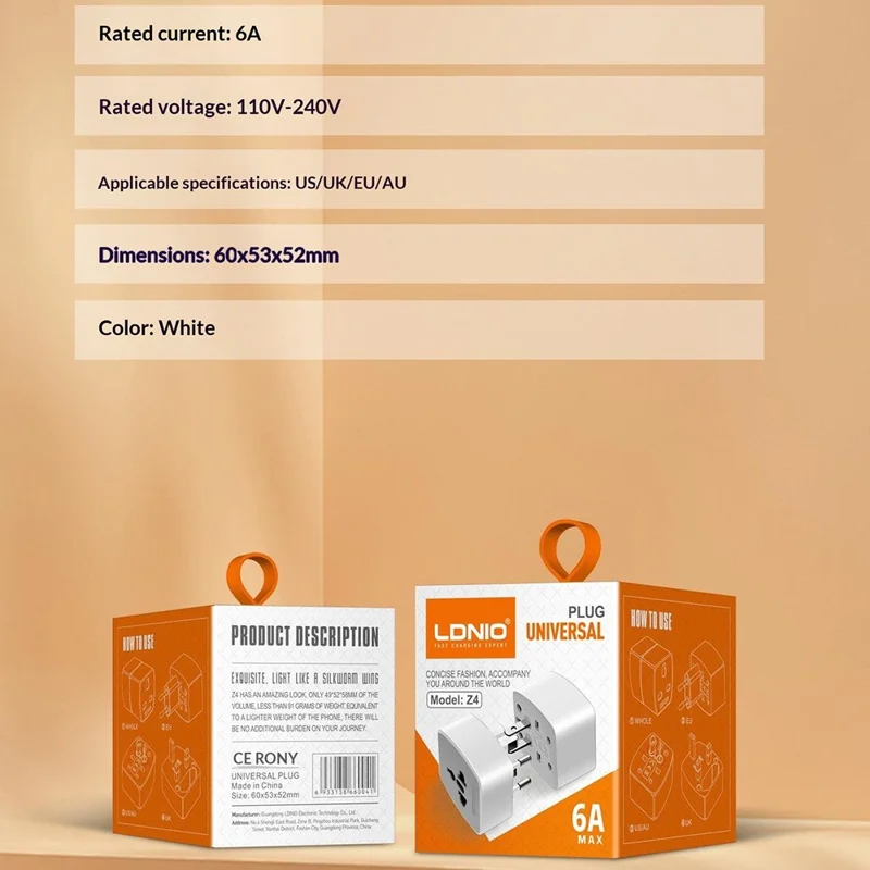 LDNIO Z4 Universal Travel Adapter 6A 250V 1500W Socket Adapter with Child Safety Gate - White