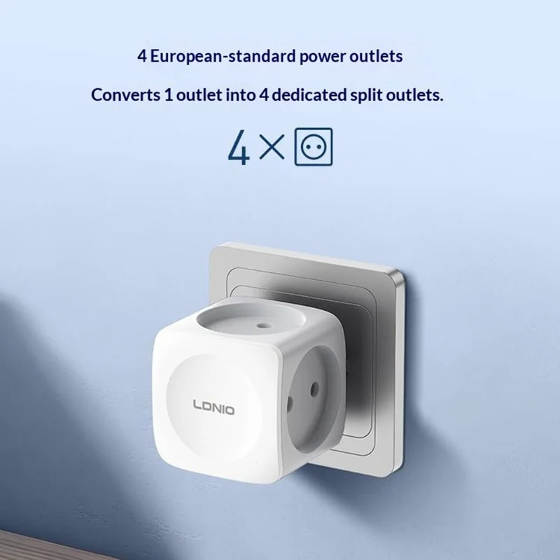 LDNIO Z11 4-розеточный удлинитель EU, 230 В / 16 А, макс. 3680 Вт, кубический адаптер питания — белый