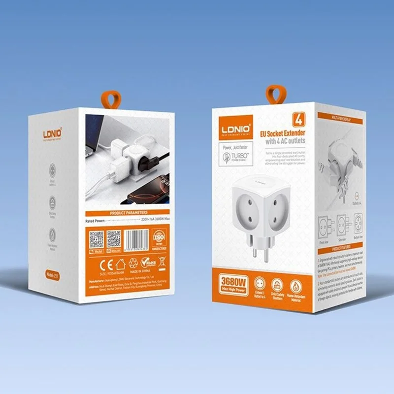 LDNIO Z11 4-розеточный удлинитель EU, 230 В / 16 А, макс. 3680 Вт, кубический адаптер питания — белый