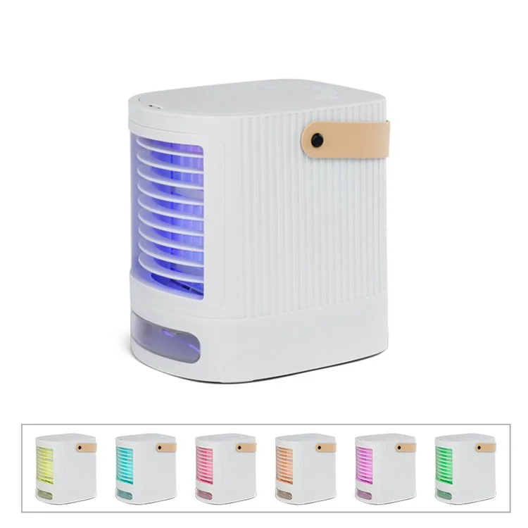 AJ-19105 Portable Air Conditioner Cooler Fan Silent Air Humidifier with 7 Colors LED Light - White