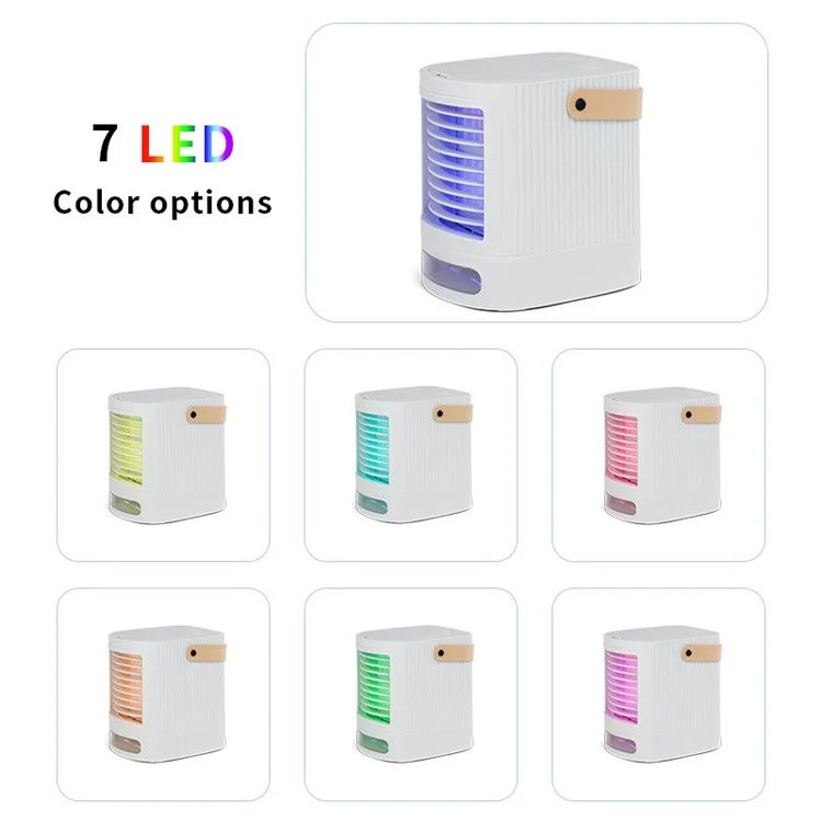 AJ-19105 Portable Air Conditioner Cooler Fan Silent Air Humidifier with 7 Colors LED Light - White