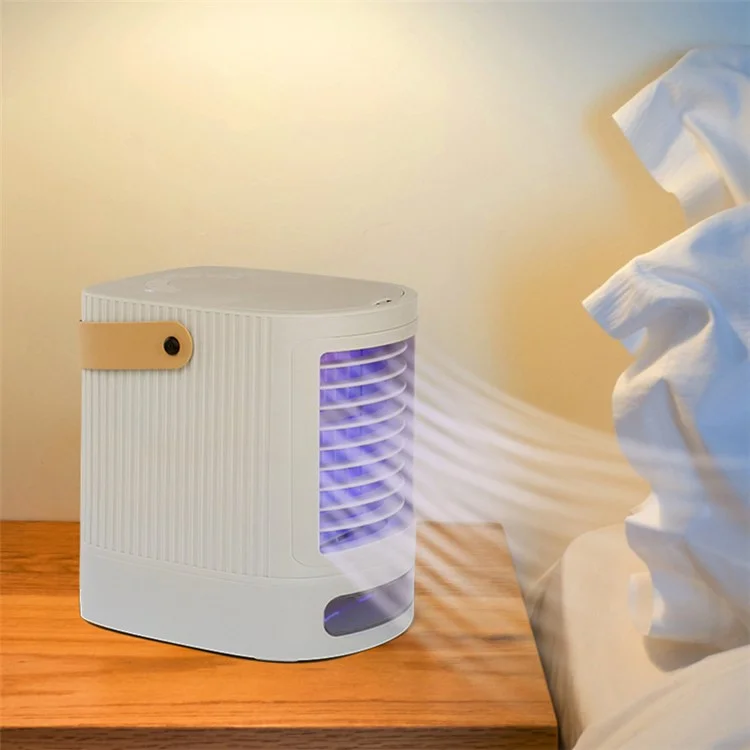 AJ-19105 Portable Air Conditioner Cooler Fan Silent Air Humidifier with 7 Colors LED Light - White