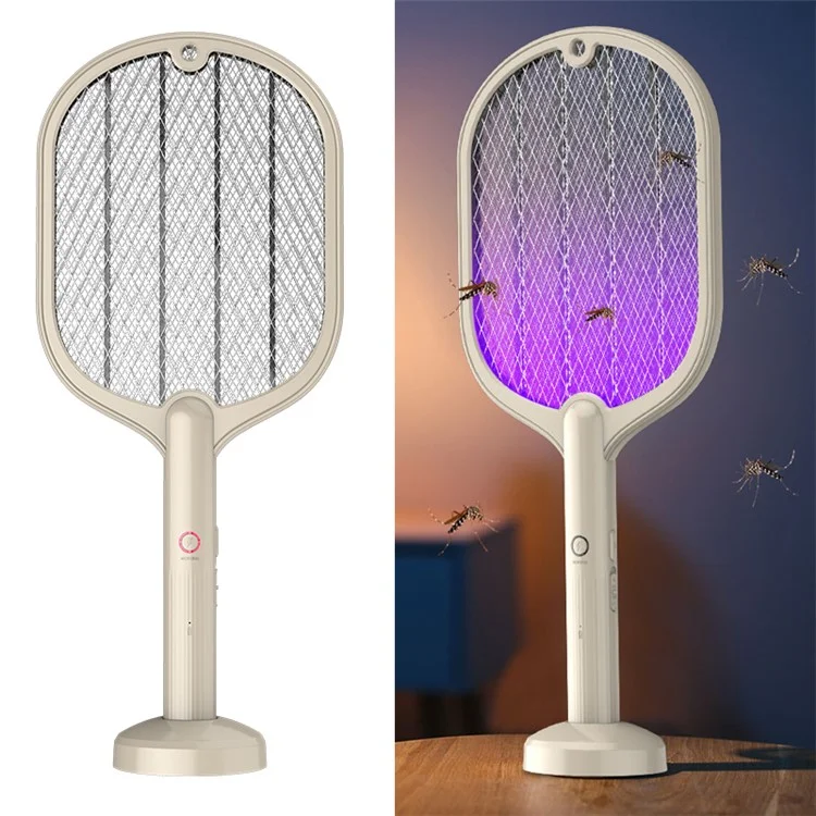 WP-07 2 em 1 Raquete Elétrica Mata Mosquitos Armadilha de Insetos USB Recarregável Lâmpada Mata Mosquitos - Bege