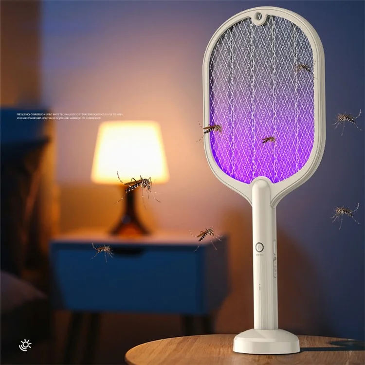 WP-07 2 em 1 Raquete Elétrica Mata Mosquitos Armadilha de Insetos USB Recarregável Lâmpada Mata Mosquitos - Bege