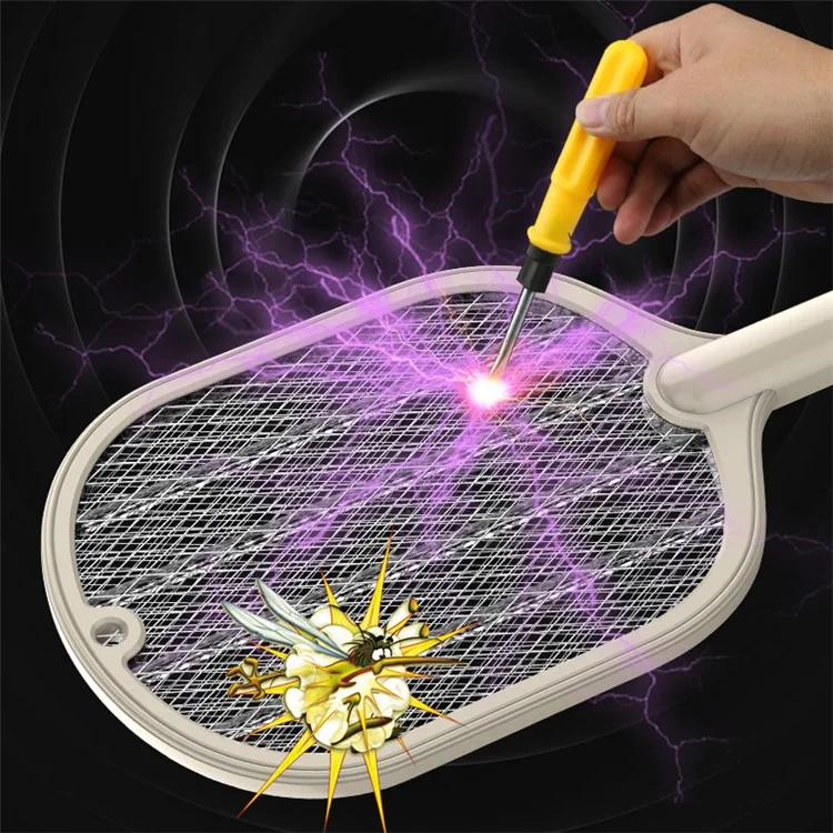 WP-07 2 em 1 Raquete Elétrica Mata Mosquitos Armadilha de Insetos USB Recarregável Lâmpada Mata Mosquitos - Bege