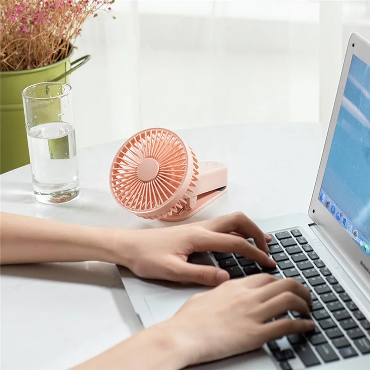 F21 Portable Mini Fan 1200mAh Rechargeable USB Battery Desktop Fan with Magnetic Base Clip - Pink