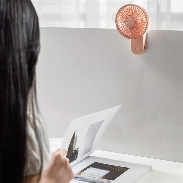 F21 Portable Mini Fan 1200mAh Rechargeable USB Battery Desktop Fan with Magnetic Base Clip - Pink