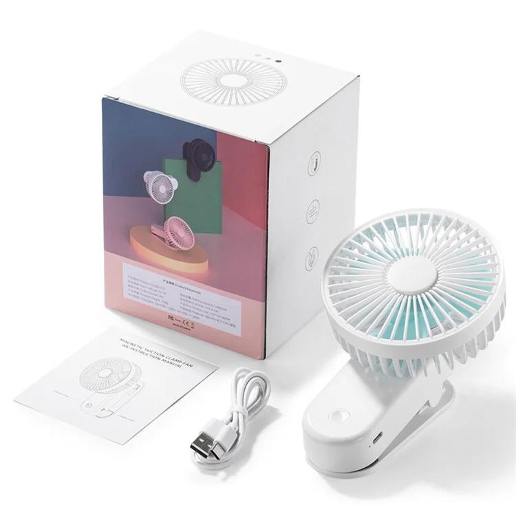 F21 Portable Mini Fan 1200mAh Rechargeable USB Battery Desktop Fan with Magnetic Base Clip - Pink