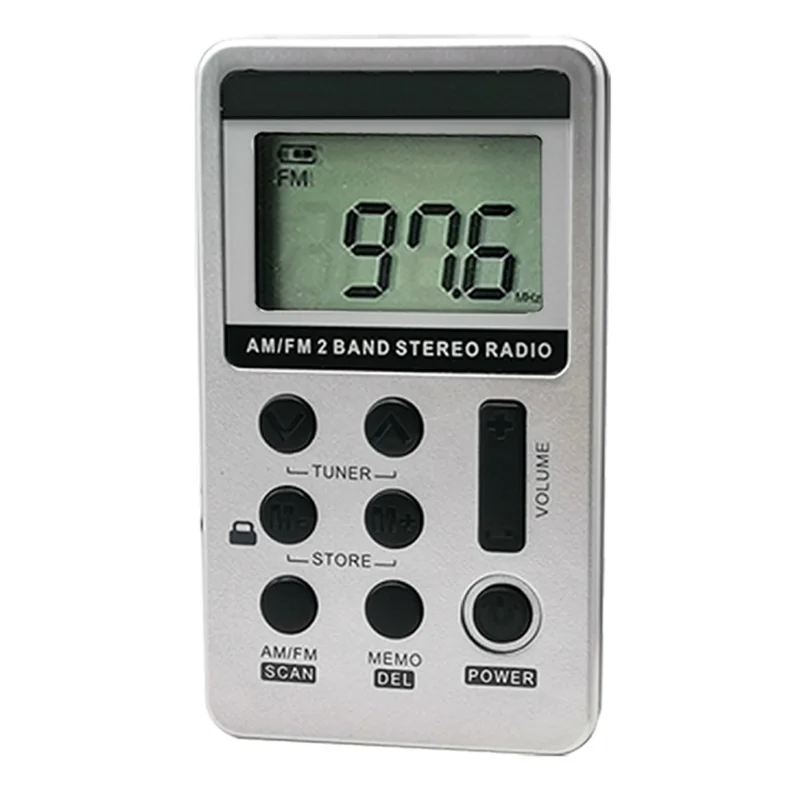S103 Rechargeable Portable Mini FM/AM Radio LCD Screen Stereo Radio with Earphone - Silver