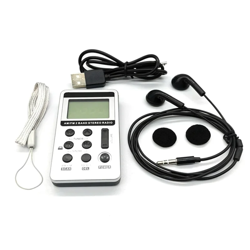 S103 Rechargeable Portable Mini FM/AM Radio LCD Screen Stereo Radio with Earphone - Silver