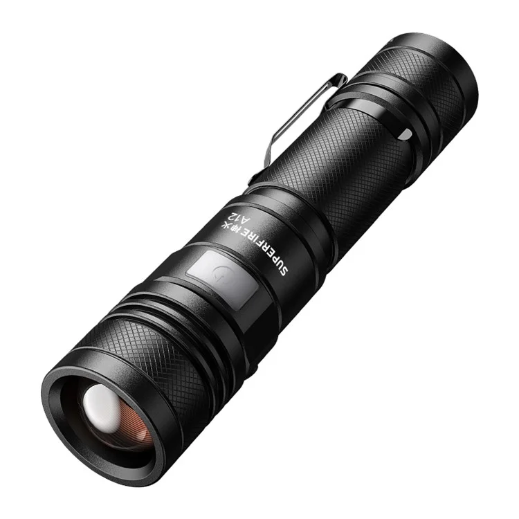 SUPERFIRE A12 LED Flashlight 850 Lumen Small Extremely Bright 15W Flash Light, Zoomable, Water Resistant, Adjustable Brightness for Camping, Running, Emergency (with Battery)