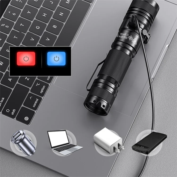 Superfire A12 LED Torcia 850 Lumen Piccolo Luminoso Flash da 15 w Estremamente Luminoso, Zoomabile, Resistente All'acqua, Luminosità Regolabile Per il Campeggio, Corsa, Emergenza (con Batteria)