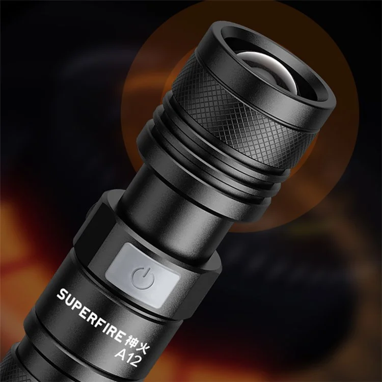 Superfire A12 Handheld Flashlight 15 Вт Регулируемый Фокус Водонепроницаемый Капли Устойчив С 5 Режимами Для Наружного Аварийного Использования (без Батареи)