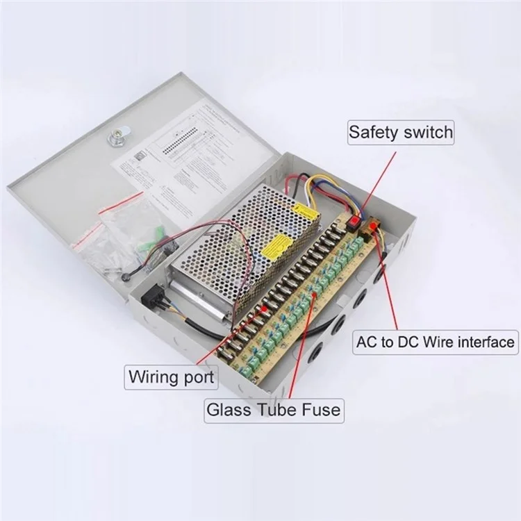 SOMPOM 12V 20A DC Disturtem Netzleitungsbox 18 Kanal CCTV -stromversorgungsbox Für Überwachungskamera -system -dvrs -ip -kameras CCTV -kameras