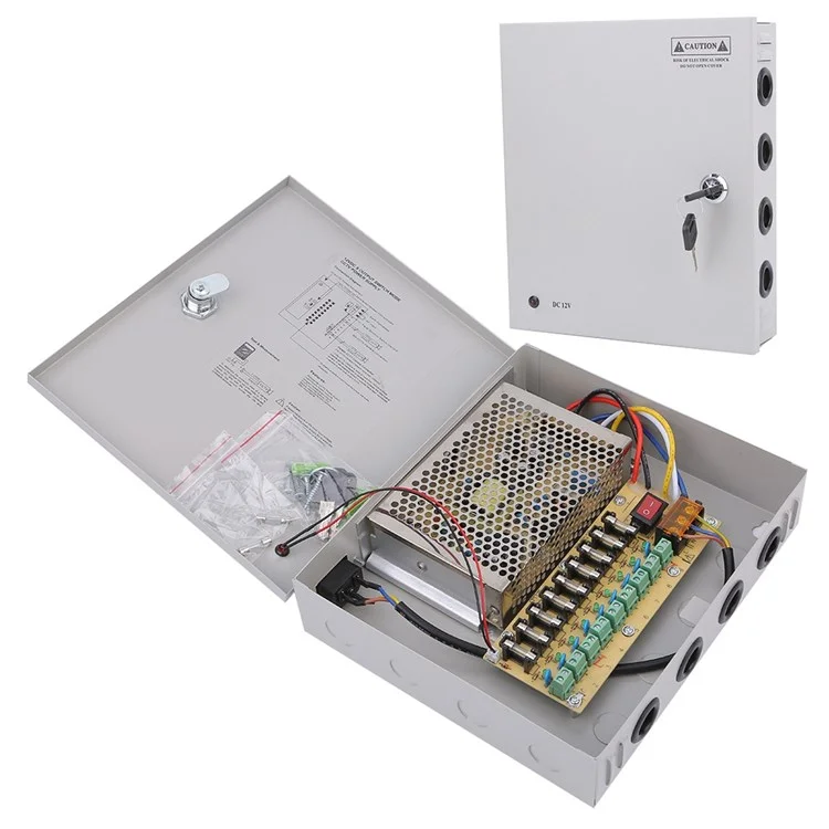 SOMPOM 9 Canal 12V 5A DC Metal Metal Boxed Gabinet Unidad de Alimentación Para el Sistema de Cámaras de Seguridad Cámaras IP Cámaras CCTV