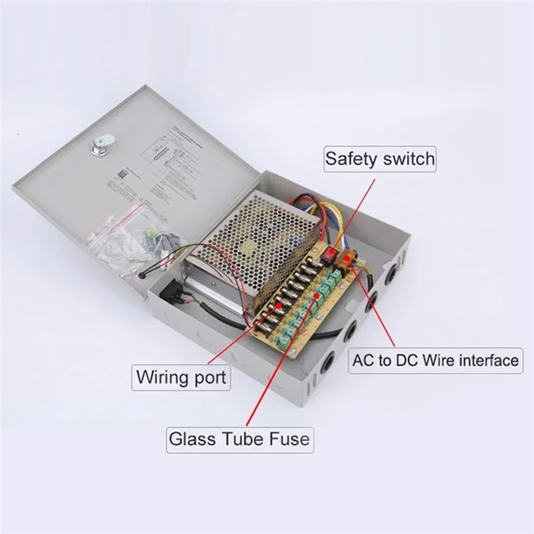 SOMPOM 9 Canal 12V 5A DC Metal Metal Boxed Gabinet Unidad de Alimentación Para el Sistema de Cámaras de Seguridad Cámaras IP Cámaras CCTV