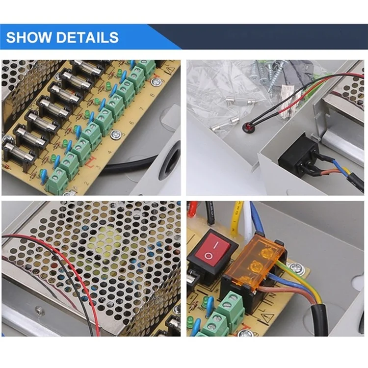 SOMPOM 9 Canal 12V 5A DC Metal Metal Boxed Gabinet Unidad de Alimentación Para el Sistema de Cámaras de Seguridad Cámaras IP Cámaras CCTV