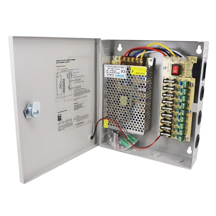 SOMPOM 9 Canal 12V 5A DC Metal Metal Boxed Gabinet Unidad de Alimentación Para el Sistema de Cámaras de Seguridad Cámaras IP Cámaras CCTV